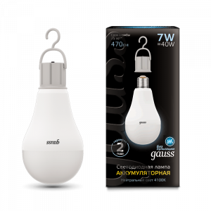 Лампа LED A60 7W E27 470lm 4100K с Li-Ion аккумулятором Gauss