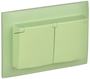 Розетка 2-м 16А С/У З/К с крышкой IP44 в сборе Мятный Skandy