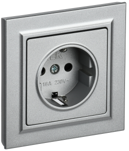 Розетка 1-м 16А С/У З/К со шторками в сборе Алюминий Brite
