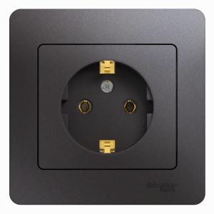 Розетка 1-м 16А С/У З/К в сборе с рамкой Графит Glossa