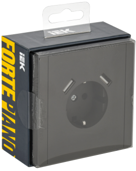 Розетка 1-м 16А С/У З/К со шторками+USB A+А 3,1А винтовое крепление Серый Forte&Piano