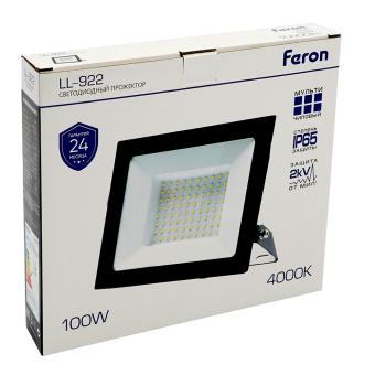 Прожектор светодиодный 2835 SMD 100W 4000K IP65 AC230V/50Hz, черный, LL-922