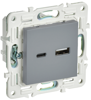 Розетка USB А+С 18Вт С/У Серый Skandy