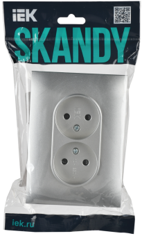 Розетка 2-м 10А С/У со шторками в сборе Серебряный Skandy