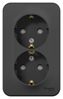 Розетка 2-м 16А О/У З/К со шторками изолирующая пластина Антрацит Blanca