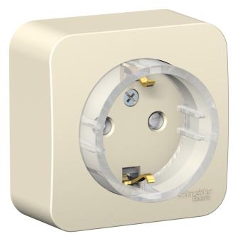 Розетка 1-м 16А О/У З/К со шторками с кольцом изолирующая пластина Молочный Blanca
