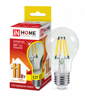 Лампа светодиодная LED-A60-deco 11Вт 230В Е27 3000К 1160Лм прозрачная IN HOME