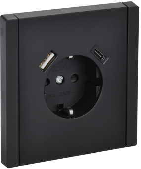 Розетка 1-м 16А С/У З/К со шторками+USB A+С 18Вт винтовое крепление Металл черный Forte&Piano