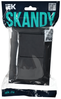 Розетка 2-м 16А С/У З/К с крышкой IP44 в сборе Графит Skandy