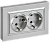Розетка 2-м 16А С/У З/К cо шторками плоская в сборе Алюминий Brite