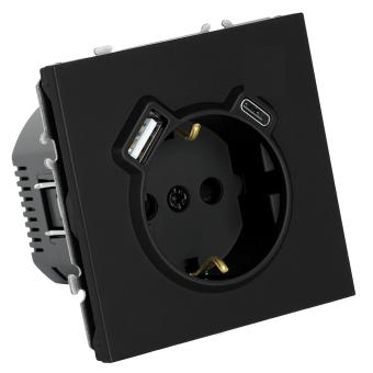 Розетка 1-м 16А С/У З/К со шторками+USB + Type C Черный уголь Эмили