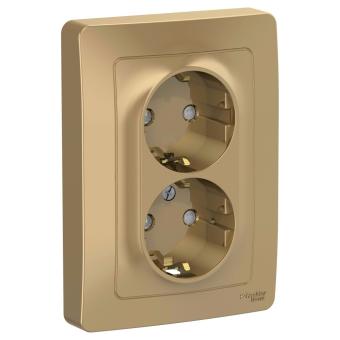 Розетка 2-м 16А С/У З/К со шторками Титан Blanca