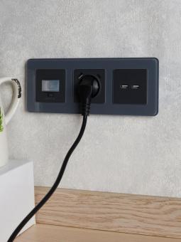 Розетка 1-м 16А С/У З/К со шторками+USB A+С 18Вт Графит Brite