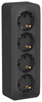 Розетка 4-м 16А О/У З/К со шторками изолирующая пластина Антрацит Blanca