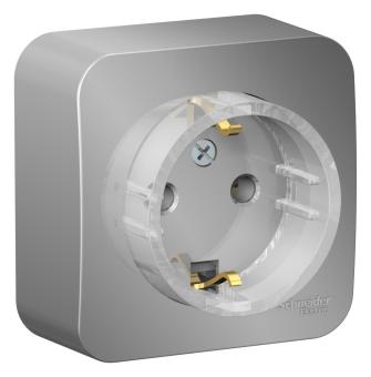 Розетка 1-м 16А О/У З/К с кольцом изолирующая пластина  Алюминий Blanca