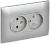 Розетка 2-м 10А С/У в сборе Серебряный Skandy