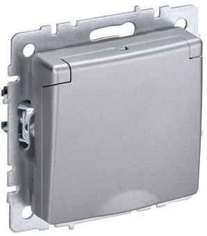 Розетка 1-м 16А С/У З/К со шторками с крышкой IP44 Алюминий Brite