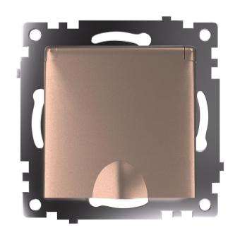 Розетка 1-м 16А С/У З/К со шторками с крышкой IP20 Шампань Катрин