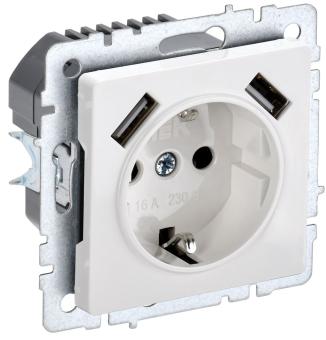Розетка 1-м 16А С/У З/К со шторками+USB A+А 3,1А Белый Brite