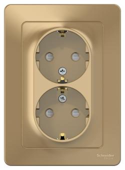 Розетка 2-м 16А С/У З/К со шторками Титан Blanca