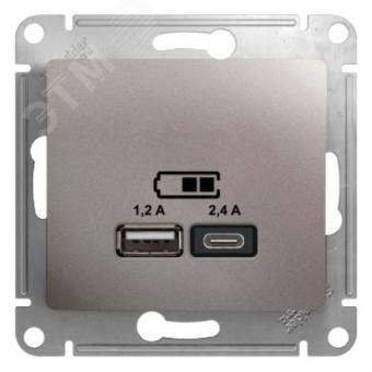 Розетка USB А+С 5В 2,4А С/У Платина Glossa