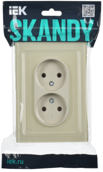 Розетка 2-м 10А С/У для плоской вилки Стекло Бежевый Skandy