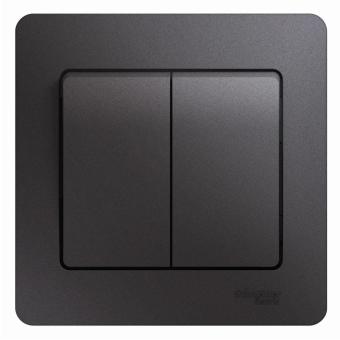 Выключатель 2-кл 10А С/У в сборе с рамкой Графит Glossa