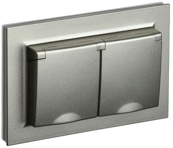 Розетка 2-м 16А С/У З/К c крышкой IP44 в сборе Шампань Brite