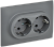 Розетка 2-м 16А С/У З/К со шторками в сборе Серый Skandy