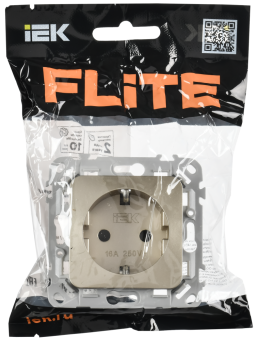 Розетка 1-м 16А С/У З/К со шторками Б/К Шампань FLITE
