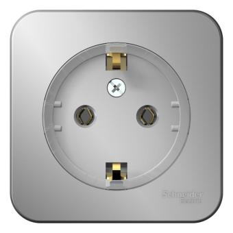 Розетка 1-м 16А О/У З/К с кольцом изолирующая пластина  Алюминий Blanca