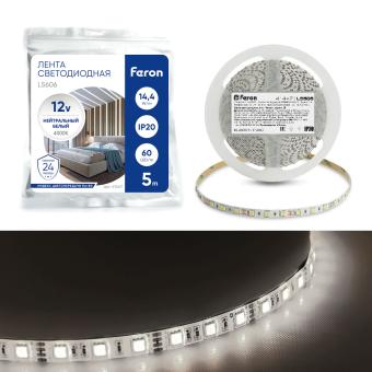 Лента светодиодная 12В  14,4Вт/м IP20 60SMD/5050 4000К LS606 Feron