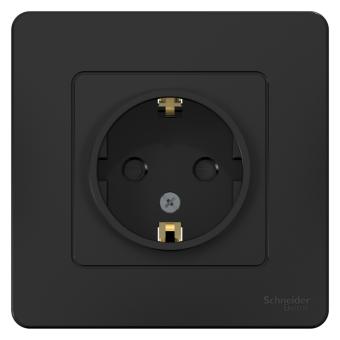 Розетка 1-м 16А С/У З/К со шторками Антрацит Blanca