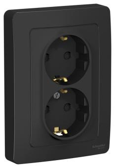 Розетка 2-м 16А С/У З/К со шторками Антрацит Blanca
