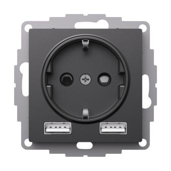 Розетка USB A+A, 5В/2,4А, 2х5В/1,2А Базальт ATLASDESIGN