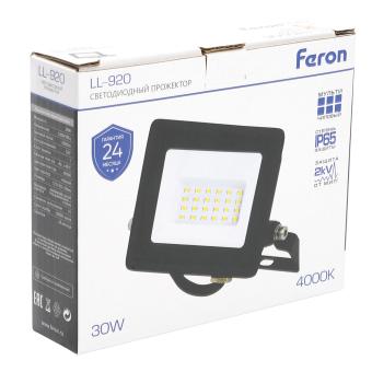 Прожектор светодиодный 2835 SMD 30W 4000K IP65 AC220V/50Hz, черный, LL-920