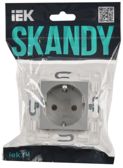 Розетка 1-м 16А С/У З/К Серебряный Skandy