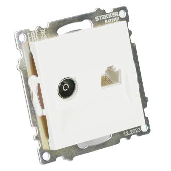 Розетка TV антенна + RJ45 С/У Белый Катрин