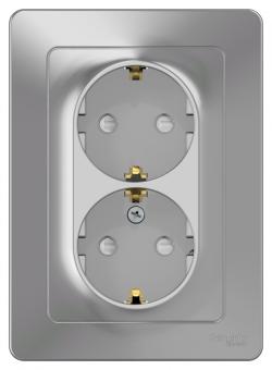 Розетка 2-м 16А С/У З/К со шторками Алюминий Blanca