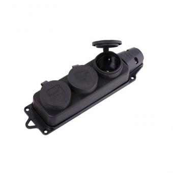 Розетка наружней установки тройная с заглушками 16A 2P+PE 220-240V