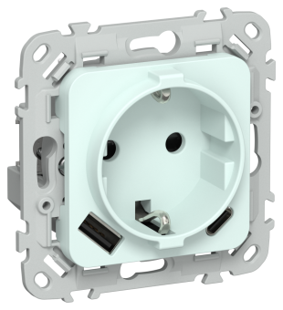 Розетка 1-м 16А С/У З/К со шторками+USB A+С 20Вт Б/К Холодный Лед FLITE