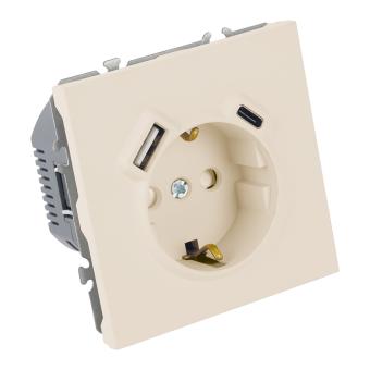 Розетка 1-м 16А С/У З/К со шторками+USB + Type C Кашемир Эмили