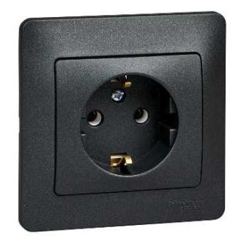 Розетка 1-м 16А С/У З/К в сборе с рамкой Антрацит Glossa