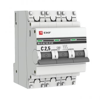 Автоматический выключатель 3P  2,5А (C) 4,5kA ВА 47-63 EKF PROxima