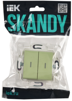 Переключатель 2-кл 10А C/У проходной с индикатором Мятный Skandy