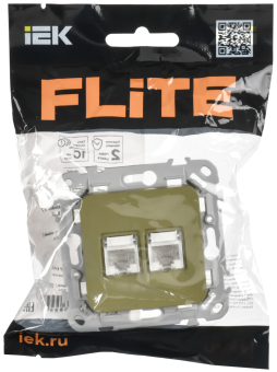 Розетка RJ45+RJ45 кат.5Е UTP С/У Оливковый FLITE