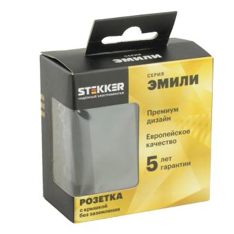 Розетка 1-м 16А С/У со шторками с крышкой IP42 Черный уголь Эмили