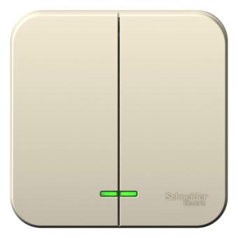 Выключатель 2-кл 10А О/У с индикатором изолирующая пластина Молочный Blanca