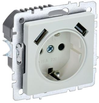 Розетка 1-м 16А С/У З/К со шторками+USB A+А 2.1А Жемчуг Brite