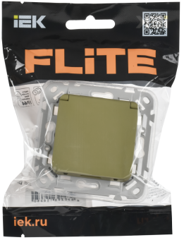 Розетка 1-м 16А С/У З/К со шторками с крышкой IP44 Б/К Оливковый FLITE